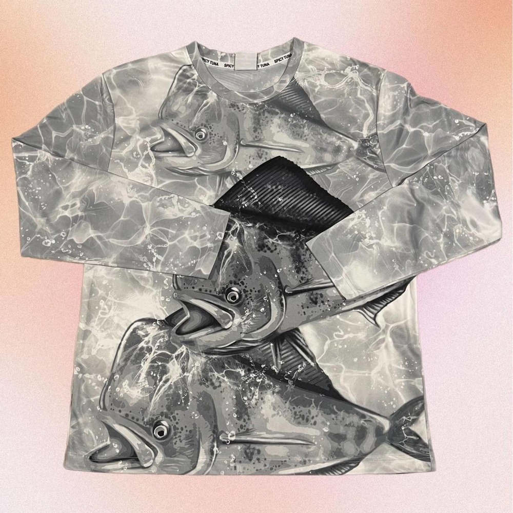 Spicy Tuna Coastal Long Sleeve Mahi-Mahi/Dolphin Black White Fishing Shirt XL - Picture 1 of 7